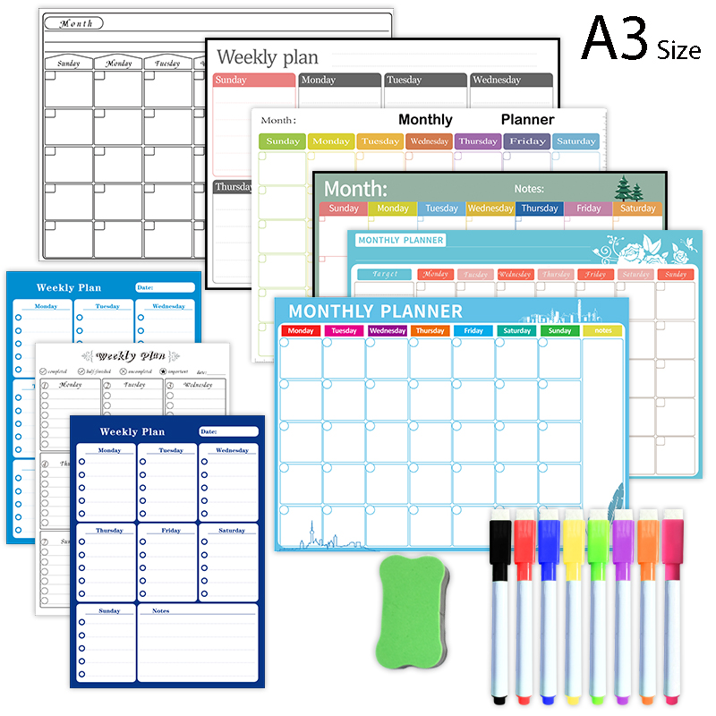 Magnetic Whiteboard Calendar - Magnetischer Wochen- und Monatsplaner, Kalender, Tisch,