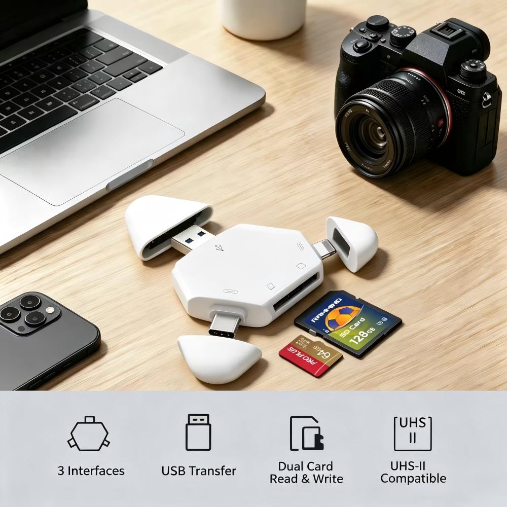 Adjustable Laptop Table - 3-in-1-Speicherkartenleser mit dreieckiger magnetischer Kappe, USB-C,
