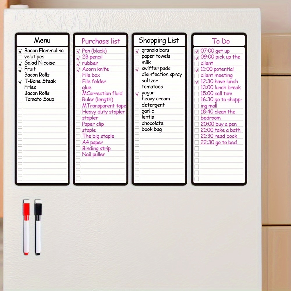 Magnetic Whiteboard Calendar - 4 Stück magnetische, trocken abwischbare Listen-Tafeln