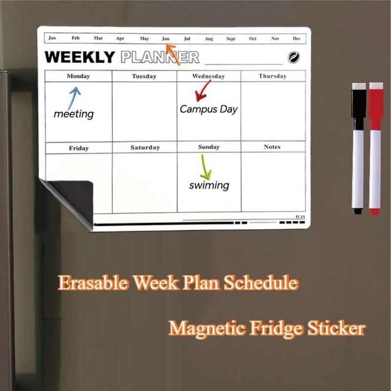 Magnetic Whiteboard Calendar - Löschbarer Wochenplan, Zeitplan, Kalender, weicher magnetischer
